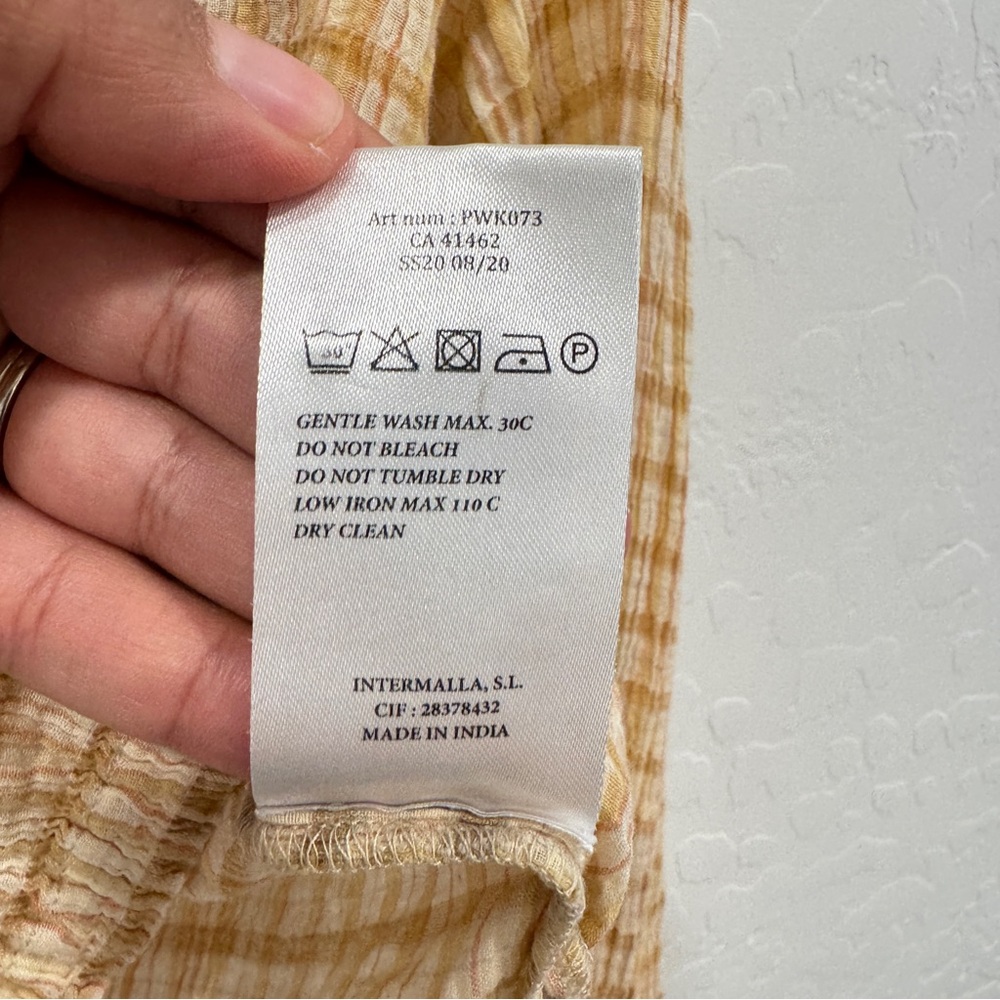 Paloma Wool Plaid Blouse Womens Tan Cream Textured Button Front Cotton Cropped - Picture 7 of 8